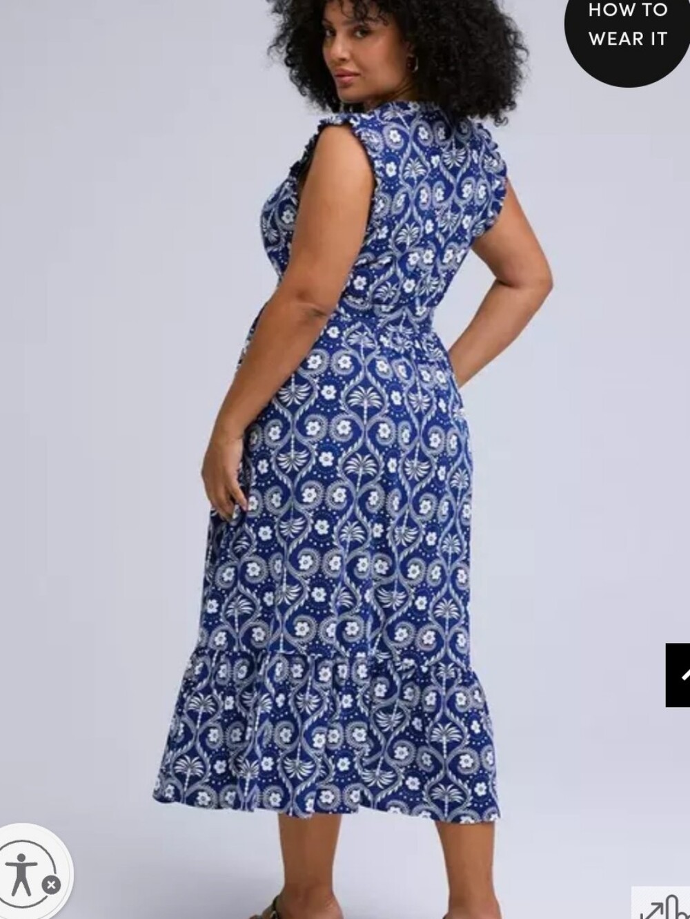 torrid Blue Floral V‑Neck Ruffle Sleeve Midi Dress - Picture 3 of 8